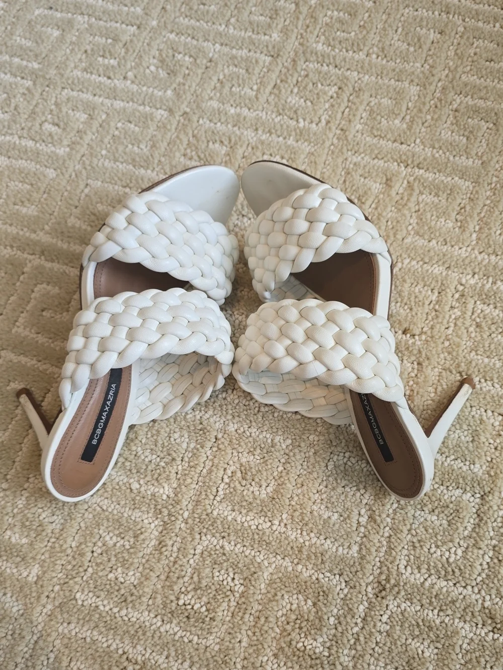 BCBGMaxAzria White Braided Double-Strap Slide Heels, Size 7.5